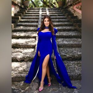 SHEIN Glamrae Royal Blue Rhinestone Formal Evening Gown Size S